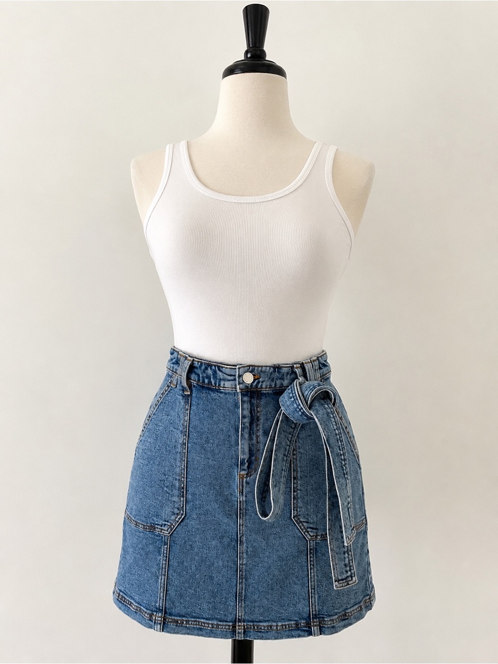 Denim Tie Waist Utility Mini Skirt Size 8/29
